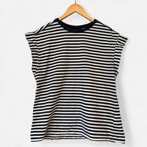 Everlane Muscle Tee Sleeveless Black White Striped Cotton Women's L